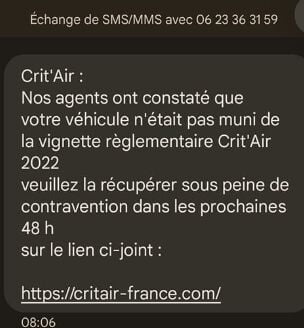 crit'air arnaques site et sms